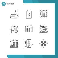 Pictogram Set of 9 Simple Outlines of crib bed art sick illness Editable Vector Design Elements