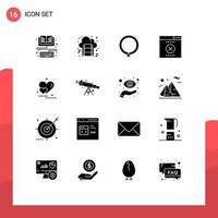 Pack of 16 Modern Solid Glyphs Signs and Symbols for Web Print Media such as couple heart accessories wrong error Editable Vector Design Elements