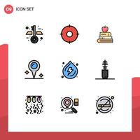 Group of 9 Modern Filledline Flat Colors Set for power spring pen droop location Editable Vector Design Elements