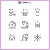 Group of 9 Modern Outlines Set for web internet connection development fruits Editable Vector Design Elements