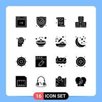 16 Solid Black Icon Pack Glyph Symbols for Mobile Apps isolated on white background 16 Icons Set Creative Black Icon vector background