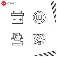 Group of 4 Modern Filledline Flat Colors Set for battery folder map document graphic Editable Vector Design Elements
