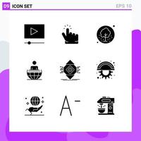 Set of 9 Commercial Solid Glyphs pack for computing modern seeds international global process Editable Vector Design Elements