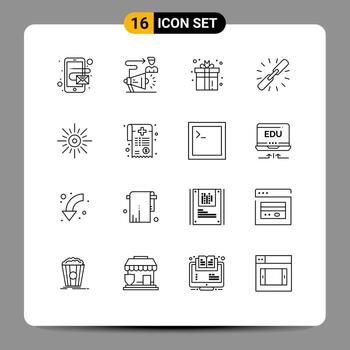 Mobile Interface Outline Set of 16 Pictograms of web chain gift connect play Editable Vector Design Elements