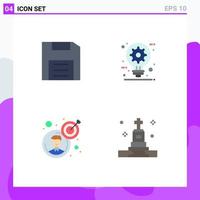 conjunto moderno de 4 iconos planos pictograma de computadoras idea construcción de disquete objetivo elementos de diseño vectorial editables vector