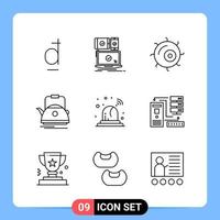 9 Line Black Icon Pack Outline Symbols for Mobile Apps isolated on white background 9 Icons Set Creative Black Icon vector background