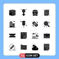16 símbolos de glifo de paquete de iconos negros sólidos para aplicaciones móviles aisladas en fondo blanco 16 iconos establecen fondo de vector de icono negro creativo