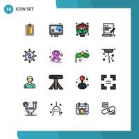 Group of 16 Flat Color Filled Lines Signs and Symbols for marketing web coding flowers programming coding Editable Creative Vector Design Elements