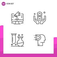 Outline Icon set Pack of 4 Line Icons isolated on White Background for responsive Website Design Print and Mobile Applications Creative Black Icon vector background