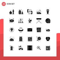 User Interface Pack of 25 Basic Solid Glyphs of human business communication sleeping night Editable Vector Design Elements