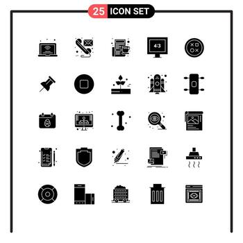 User Interface Pack of 25 Basic Solid Glyphs of cross display send aspect ratio morning Editable Vector Design Elements