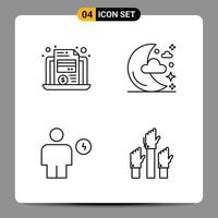 4 Black Icon Pack Outline Symbols Signs for Responsive designs on white background 4 Icons Set Creative Black Icon vector background