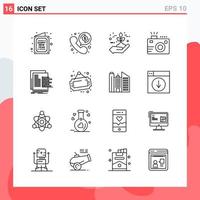 colección de 16 iconos vectoriales en estilo de línea símbolos de contorno modernos para web y signo de icono de línea móvil aislado en fondo blanco 16 iconos fondo de vector de icono negro creativo