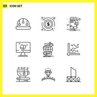 9 Icon Set Simple Line Symbols Outline Sign on White Background for Website Design Mobile Applications and Print Media Creative Black Icon vector background