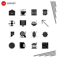 Collection of 16 Vector Icons in solid style Pixle Perfect Glyph Symbols for Web and Mobile Solid Icon Signs on White Background 16 Icons Creative Black Icon vector background