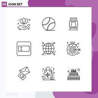 Pictogram Set of 9 Simple Outlines of network focus games connected layout Editable Vector Design Elements