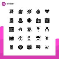 Modern Set of 25 Solid Glyphs and symbols such as valentine heart global practice concentration Editable Vector Design Elements