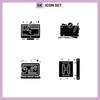 Pack of 4 creative Solid Glyphs of computer analysis screen mission grow Editable Vector Design Elements