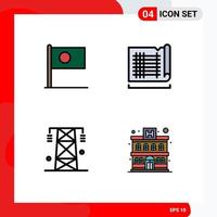 conjunto de pictogramas de 4 colores planos de línea rellena simple de elementos de diseño vectorial editables de la línea de dibujo del país de la electricidad asiática vector