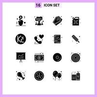 Pack of 16 creative Solid Glyphs of coin fire team cane spooky Editable Vector Design Elements