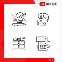 Creative Set of 4 Universal Outline Icons isolated on White Background Creative Black Icon vector background