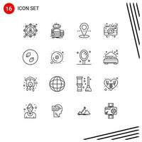 Set of 16 Vector Outlines on Grid for ecology picture savings photo camera Editable Vector Design Elements