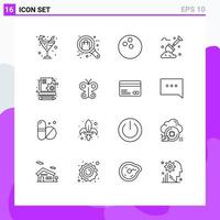 Set of 16 Vector Outlines on Grid for management plants shopping labour spade Editable Vector Design Elements