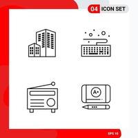 Creative Set of 4 Universal Outline Icons isolated on White Background Creative Black Icon vector background