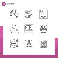 9 Universal Outline Signs Symbols of business next hand down machine Editable Vector Design Elements
