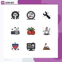 Set of 9 Modern UI Icons Symbols Signs for food projector shape presentation wrench Editable Vector Design Elements