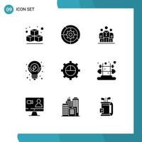 Universal Icon Symbols Group of 9 Modern Solid Glyphs of settings business medicine solution seo Editable Vector Design Elements