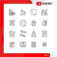 Pack of 16 Modern Outlines Signs and Symbols for Web Print Media such as wanted institution kegling candle spa Editable Vector Design Elements