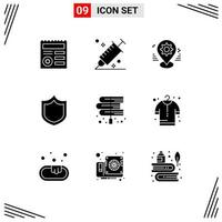 Set of 9 Modern UI Icons Symbols Signs for book protection tool defense pin Editable Vector Design Elements