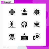 User Interface Pack of 9 Basic Solid Glyphs of communication network hair infrastructure distribution Editable Vector Design Elements