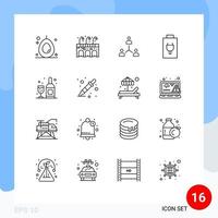16 User Interface Outline Pack of modern Signs and Symbols of bottle electric cooperation charge team Editable Vector Design Elements
