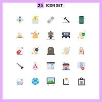25 User Interface Flat Color Pack of modern Signs and Symbols of mobile wallet strong invitation tool hammer Editable Vector Design Elements