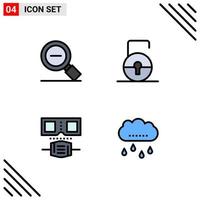 Universal Icon Symbols Group of 4 Modern Filledline Flat Colors of less glasses search less lock pad protection Editable Vector Design Elements