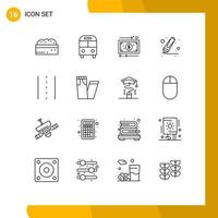 Group of 16 Modern Outlines Set for infrastructure marker transport highlighter money Editable Vector Design Elements