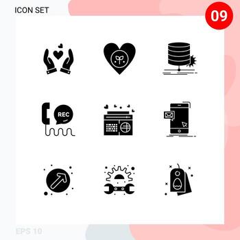 9 Solid Glyph concept for Websites Mobile and Apps contact center like call diagram Editable Vector Design Elements