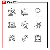 9 General Icons for website design print and mobile apps 9 Outline Symbols Signs Isolated on White Background 9 Icon Pack Creative Black Icon vector background