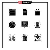 Pack of 9 creative Solid Glyphs of health target gift goal eye Editable Vector Design Elements