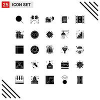 Mobile Interface Solid Glyph Set of 25 Pictograms of interface book studio lights app publish Editable Vector Design Elements