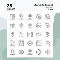 25 mapas conjunto de iconos de viaje 100 archivos eps 10 editables concepto de logotipo de empresa ideas diseño de icono de línea vector