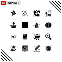 Set of 16 Modern UI Icons Symbols Signs for cactus heart emergency love lump Editable Vector Design Elements