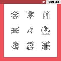Editable Vector Line Pack of 9 Simple Outlines of door vision briefcase marketing business Editable Vector Design Elements