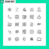conjunto de 25 iconos modernos de la interfaz de usuario signos de símbolos para el mapa de llamadas avatar ubicación comida elementos de diseño vectorial editables vector