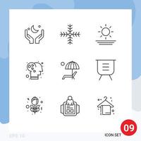 Modern Set of 9 Outlines Pictograph of umbrella love winter intelligence brain Editable Vector Design Elements