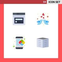 Pack of 4 Modern Flat Icons Signs and Symbols for Web Print Media such as internet creative website heart business Editable Vector Design Elements