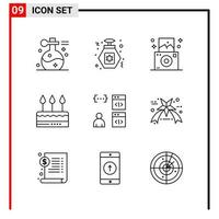 9 General Icons for website design print and mobile apps 9 Outline Symbols Signs Isolated on White Background 9 Icon Pack Creative Black Icon vector background