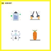 conjunto moderno de 4 iconos planos pictograma de lista de verificación iot escoba barrido wifi elementos de diseño vectorial editables vector